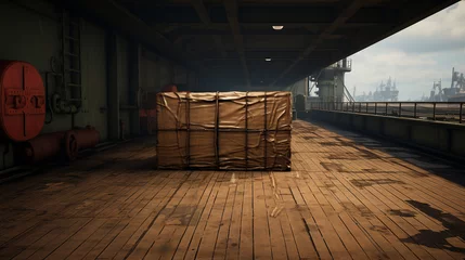  lone, weather-worn box opening to uncover a map on a ship's deck stage © 1st footage