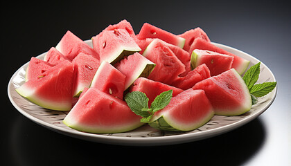 Freshness and sweetness in a juicy watermelon slice generated by AI