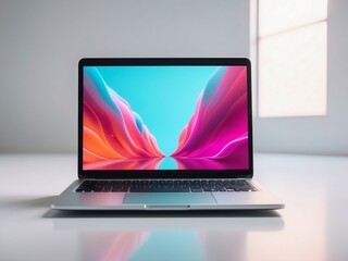 Laptop on gradient silver background