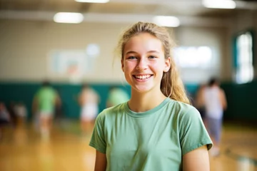 Fotobehang Portrait of teenage girl in gym class © Vorda Berge