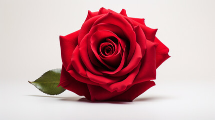 Behold the allure of a single red rose standing alone against a pure white background, each petal and curve captured in exquisite detail with an HD camera.