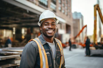 Poster Smiling portrait of male construction worker at site © Vorda Berge