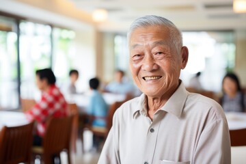 Smiling portrait of happy senior man in nursing home
