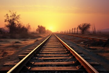 Fototapeta na wymiar Railroad in motion at sunset