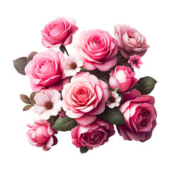 Pink rose flowers in a floral arrangement with a transparent background