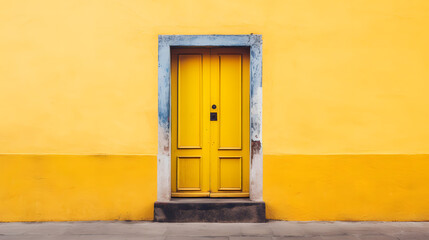 Fototapeta na wymiar Vibrant Yellow Door on Textured Yellow Wall Architectural Detail