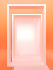 Minimalistic mock up frame background in pastel peach fuzz color, product presentation concept 