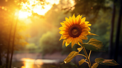 Serene image of a single sunflower in a natural setting, its golden petals illuminated by sunlight, creating a captivating scene captured with clarity by an HD camera.