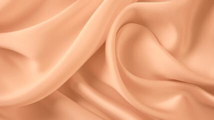 Beautiful background luxury cloth with drapery and wavy folds of peach fuzz color creased smooth silk satin material texture. Abstract monochrome luxurious fabric background