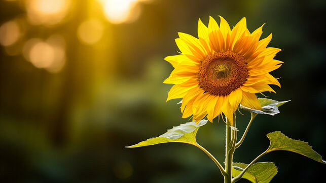 Solitary sunflower elegantly positioned against a natural backdrop, its vibrant colors highlighted by the sunlight, creating a visually pleasing and tranquil image in high definition.