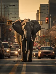 Türaufkleber A large elephant walking down a busy city street. Generative AI. © Natalia