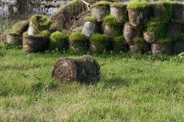Stack of hay or straw bales.