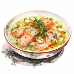Delicious Finnish Salmon Soup with Dill and Potatoes AI Generated