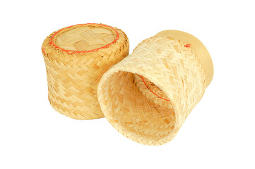 KRATIB Wooden sticky rice box Thai style on white background, Rice basket container Isolated on white background.