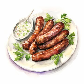 Delicious Montenegrin Ćevapi Grilled Minced Meat Sausages on White Background AI Generated