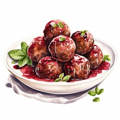 Delicious Swedish Meatballs with Lingonberry Sauce on White Background AI Generated