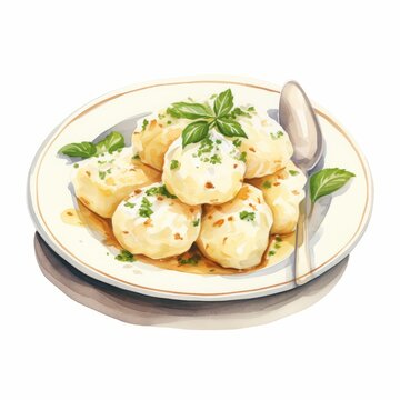 Delicious Slovak Bryndzové Halušky Potato Dumplings with Sheep Cheese AI Generated