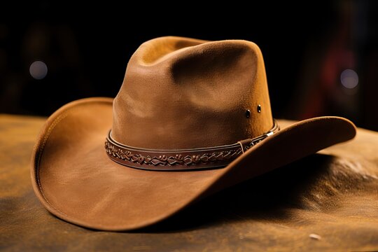 closeup h cowboy hat isolated white background leather brown west texas traditional clothing western fedora rodeo wild culture rural head montana cut competition gear fashion old bull dirty show