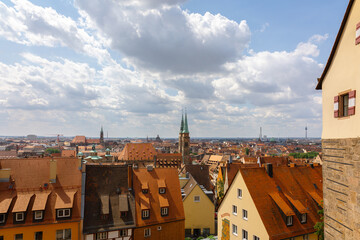 Fototapeta premium Panoramic aerial view of historic landscape of old city Nuremberg, Nurnberg in Franconia, Bavaria. High quality photo