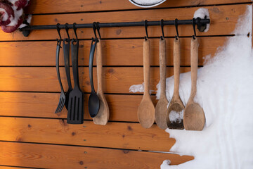 cutlery on a wooden background, country holiday and cooking concept