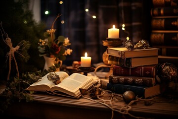 books are on the table in a New Year's atmosphere