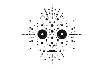 Abstract face made of dotted lines and shapes in a tribal design