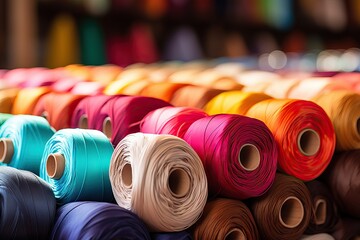 india industry shop textile rolls silk fabric colorsful sale sewing thread material colours background blue bright clean clothes clothing coloured colourful cotton elegance fashion new pattern pile - obrazy, fototapety, plakaty