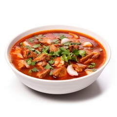 Delicious Bowl of Mexican Menudo Tripe Soup on White Background AI Generated