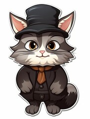 Cartoon sticker sweet kitten dressed as a Hasidic Jew, AI