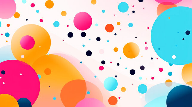Lively abstract image with colorful pink, blue, orange, yellow circles and dots in various sizes, joy and celebration, reminiscent of explosion confetti or balloons at party