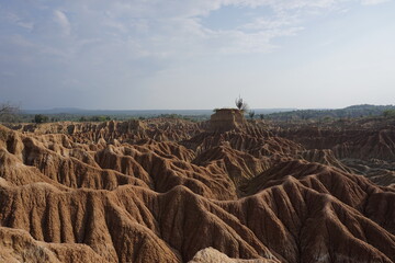 Bizarr lunar landscape and eroded red rock formations in the Tatacoa Desert, Desierto de la...