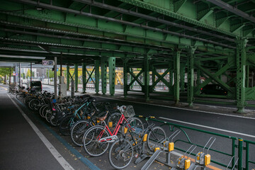 Steel railway bridge in tokyo