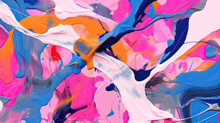 Abstract creativity with pink and blue brushstrokes and smudges of oil paint on canvas