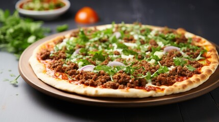 Delicious Turkish Lahmacun Thin Crust Pizza on White Background AI Generated