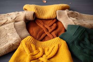 photo quality High concept waste reduce sweaters woolen autumn sleeves fashion sustainable Ecological clothes Used recycling Clothing wool symbol sleeve velvet knitwear signs zero yellow cycle - obrazy, fototapety, plakaty
