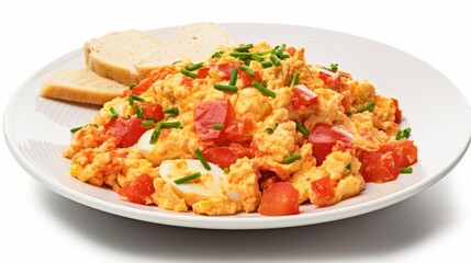 Delicious Turkish Menemen Scrambled Eggs with Vegetables on White Background AI Generated
