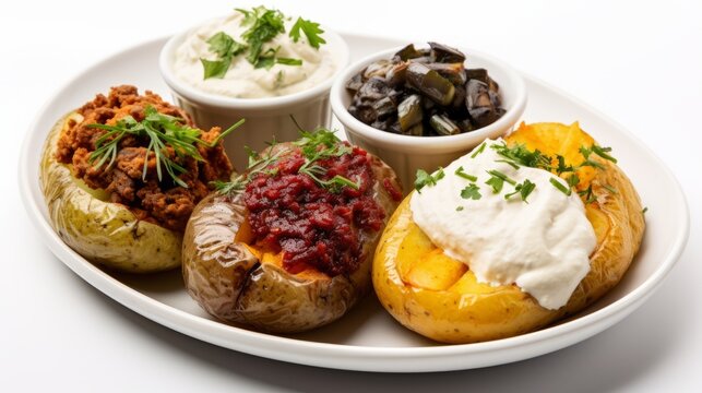Delicious Turkish Kumpir Baked Potato with Assorted Fillings AI Generated