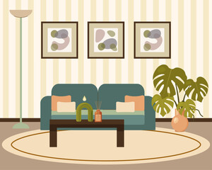 Living room interior in flat style