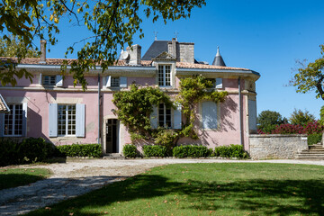 Views of wine domain or chateau in Haut-Medoc red wine making region, Pauillac village, Bordeaux, left bank of Gironde Estuary, France