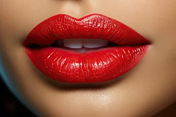 Fotobehang lips woman beautiful view Close lip lipstick red pigment mouth macro black liner kiss model colours make-up up constructed fats provocative girl open dark sexy fashion beauty cosmetic texture honed © akkash jpg
