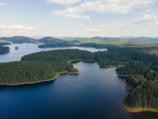 Aerial landscape of Shiroka polyana Reservoir, Bulgaria