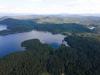Obraz premium Aerial landscape of Shiroka polyana Reservoir, Bulgaria