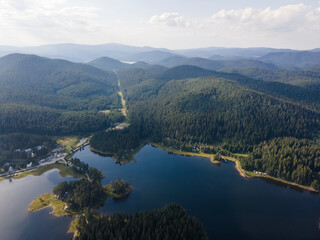 Fototapeta premium Aerial landscape of Shiroka polyana Reservoir, Bulgaria