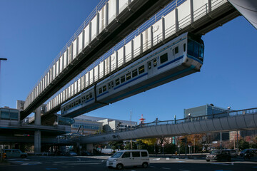 suspended train in chiba japan - 692742130