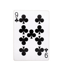 Nine of clubs playing card on a transparent background 