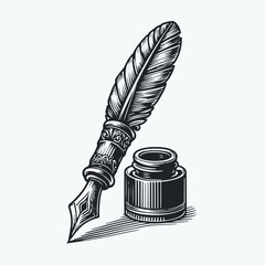 vector illustration of pen and inkwell