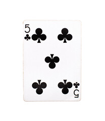 Five of Clubs playing card on a transparent background 