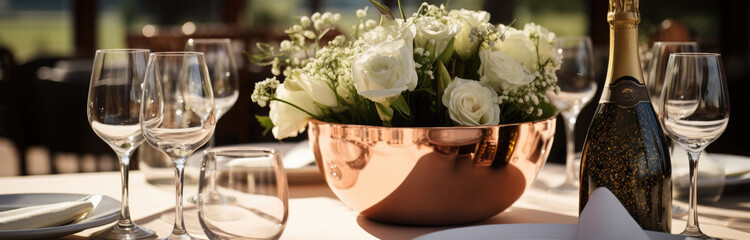 champagne in copper bucket on the table