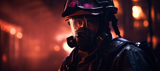 firefighter in gloves and vests in the dark - obrazy, fototapety, plakaty