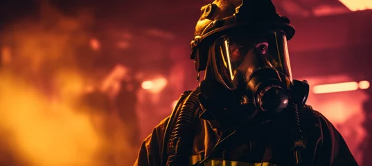 Foto op Canvas firefighter in gloves and vests in the dark © olegganko